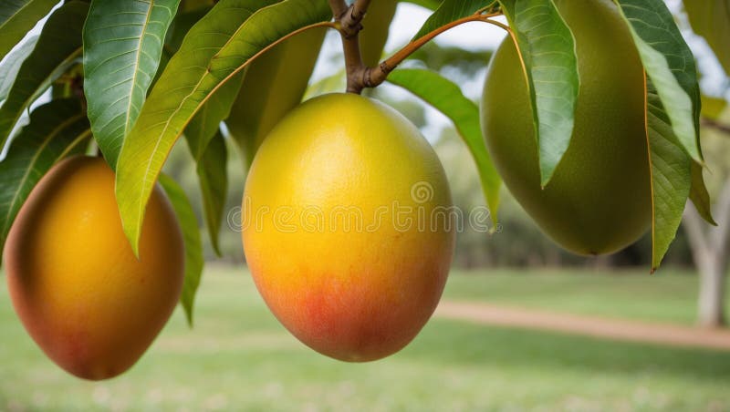 Fresh mango in the garden. Fresh fruit on a tree vector illustration