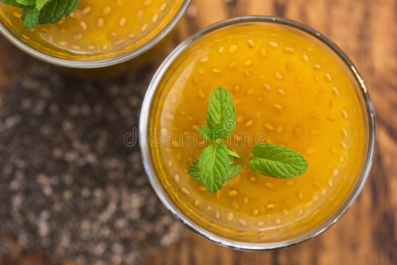 Mango Smoothie in Glass with Chia Seeds Stock Image Image of seeds