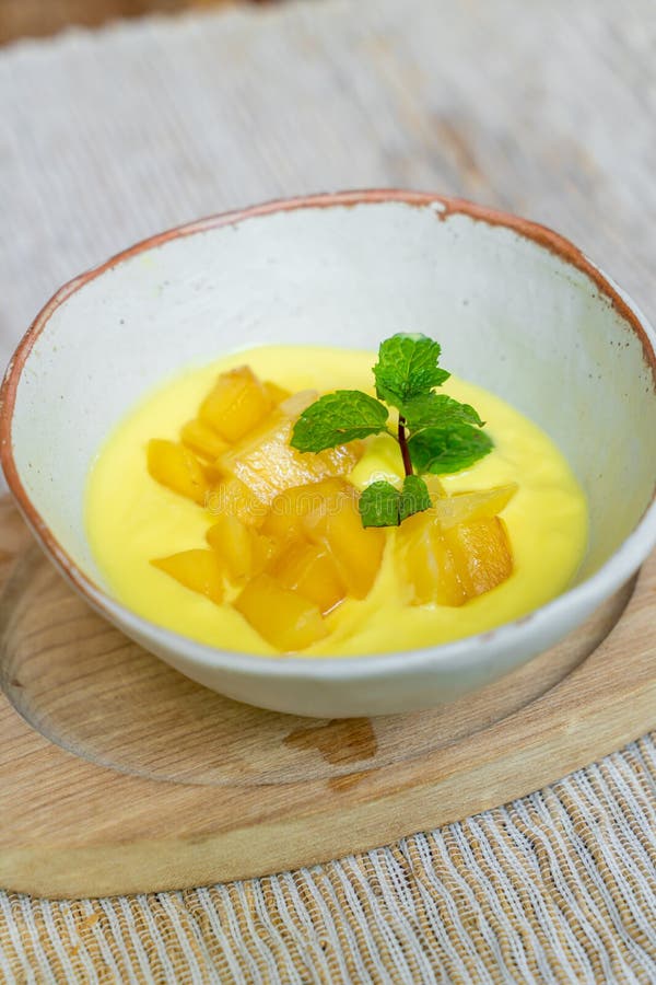 Mango with yoghurt bowl stock image. Image of fruits 225638507