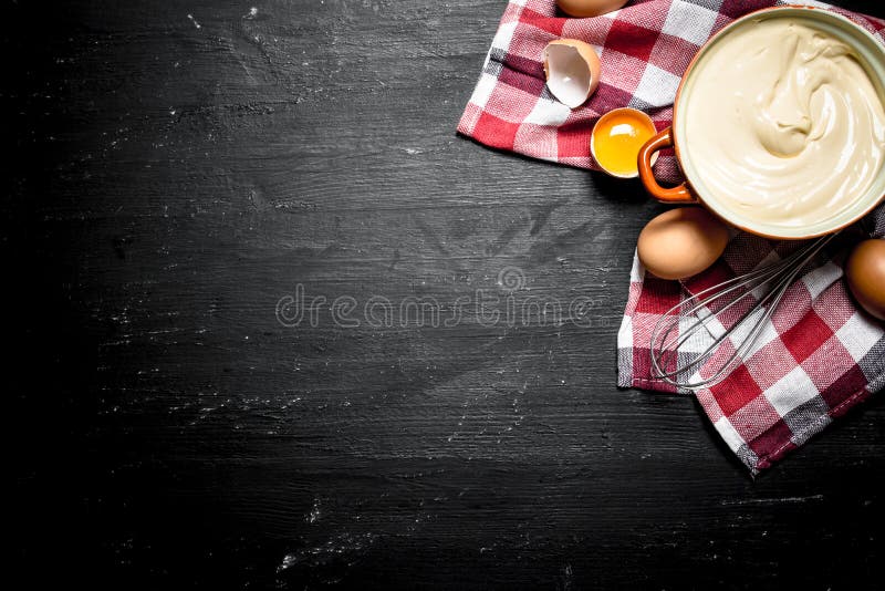 Fresh Mayonnaise with the Eggs and Olive Oil. Stock Image Image of