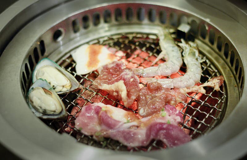 Fresh Meat and Seafood on BBQ Grill Stock Photo Image of menu