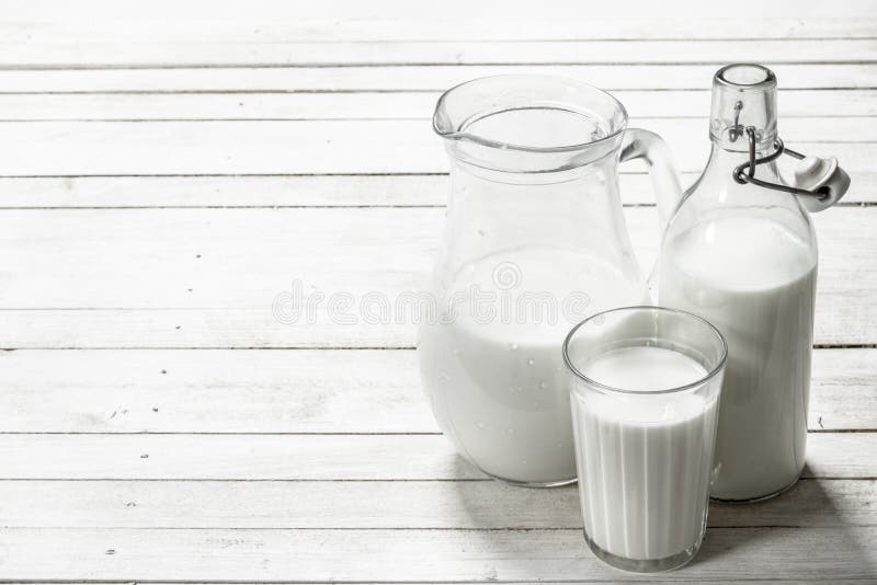 Fresh milk in pitcher. stock image