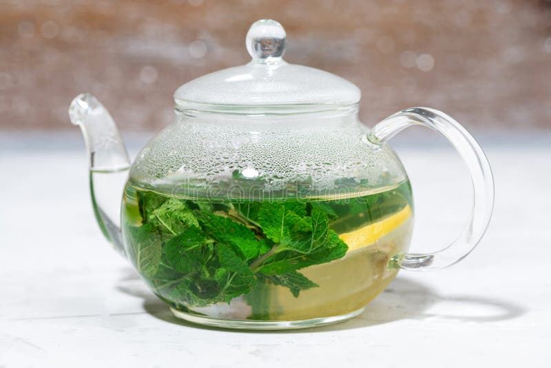 Fresh Mint Tea in a Glass Teapot, Closeup Stock Image Image of mint