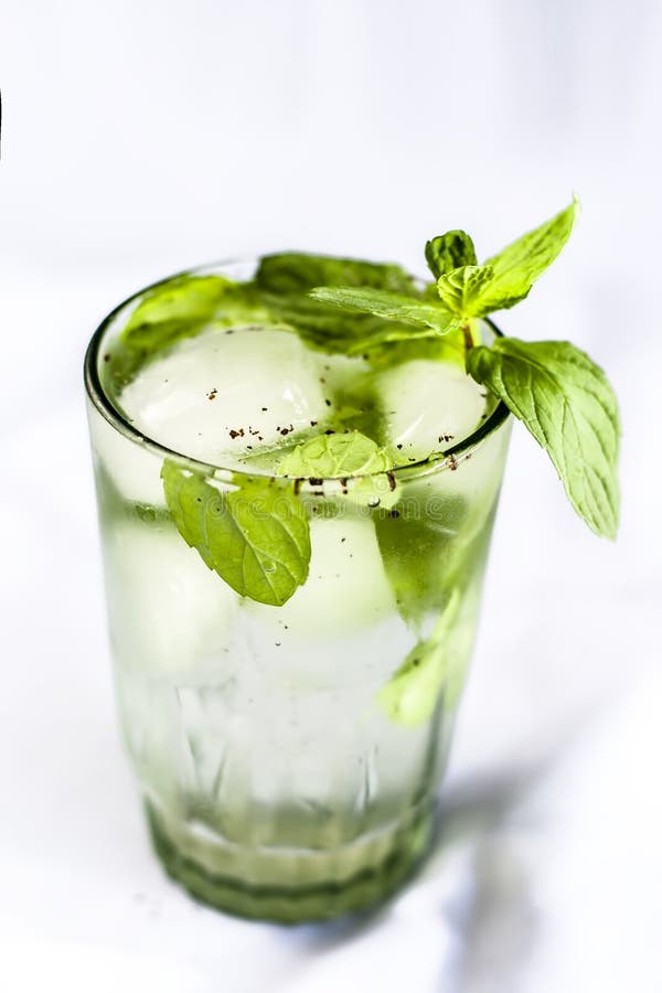 Mint Water with Raw Organic Leaves of Mint on Brown Wooden Surface. Stock Image Image of food