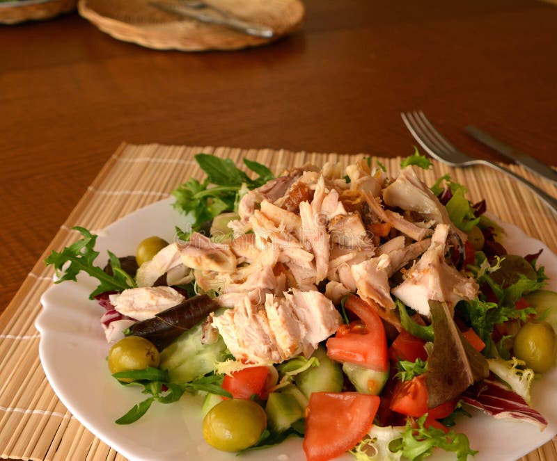 Fresh Mixed Vegetable Salad with Chicken Meat Stock Photo Image of