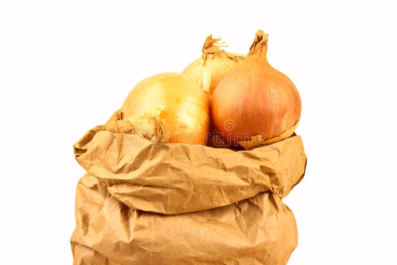 Fresh onion in a brown paperbag