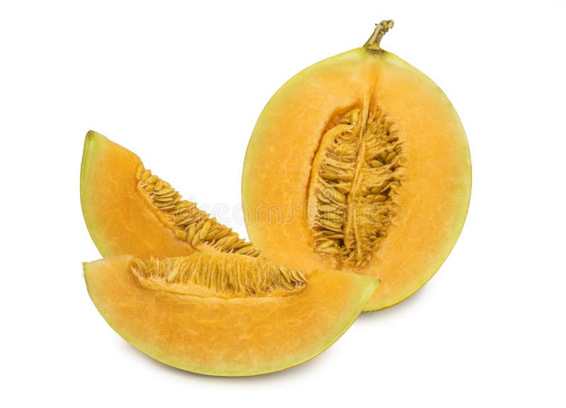 Fresh orange cantaloupe melon isolated on white background stock photos Fresh orange cantaloupe melon isolated on white background stock photos
