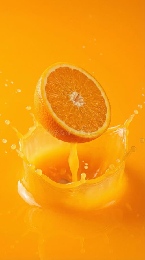 Fresh orange exploding into citrus juice splash royalty free stock image