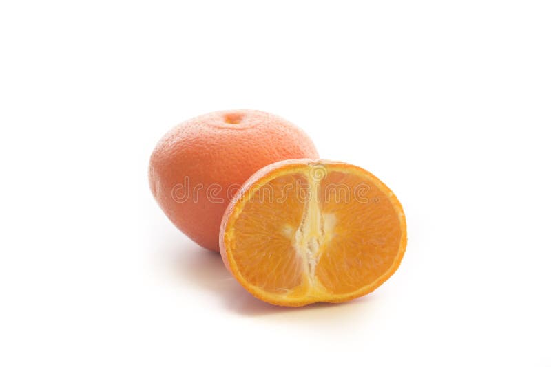 Fresh Orange Fruit with Sliced Half of Orange, Isolated. Stock Photo