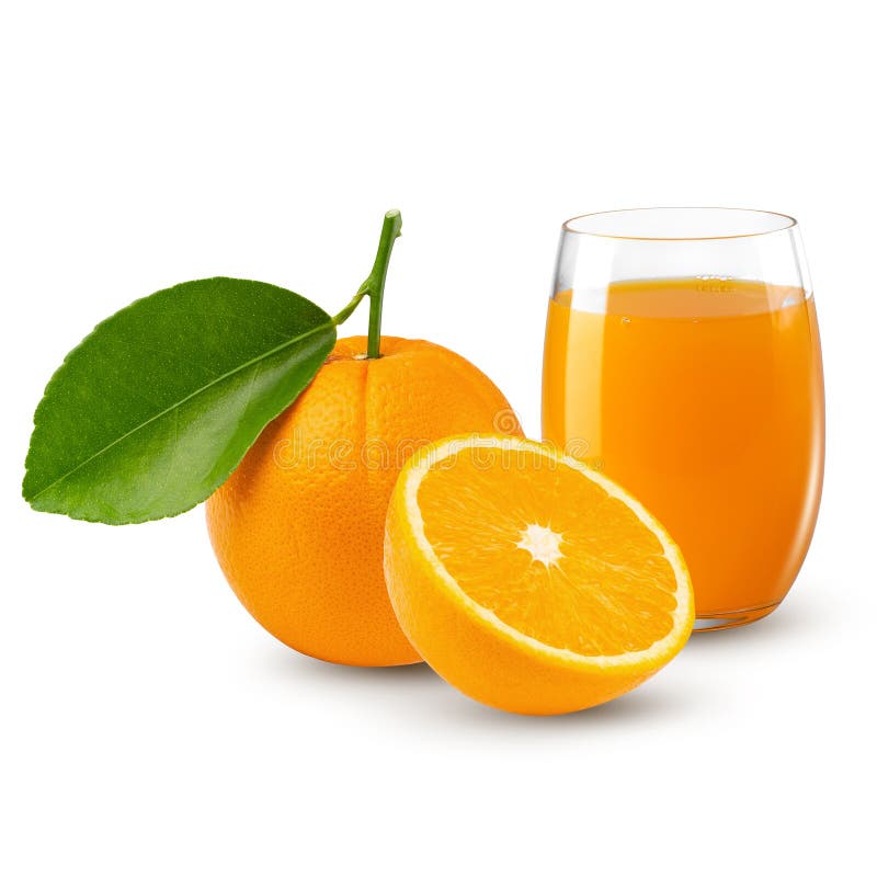 Fresh Orange Juice and Orange Fruit Isolated on White Layer Background