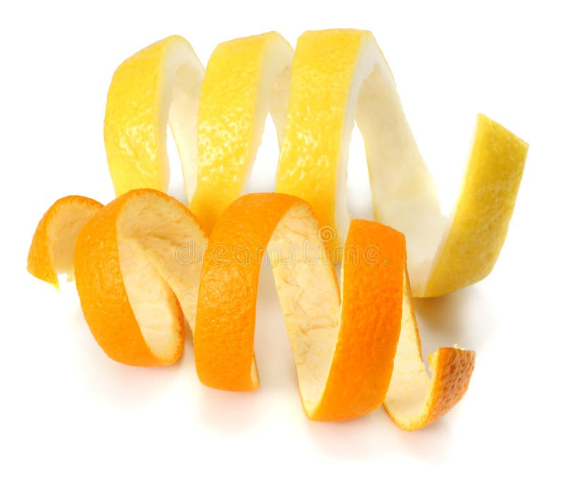 Fresh Orange And Lemon Peels Isolated On White Background Stock Photo