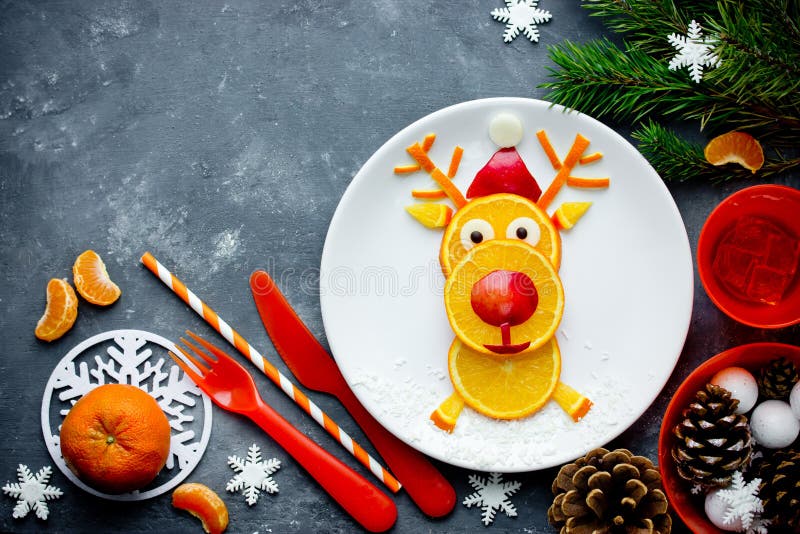 Fresh orange slices santa reindeer, Christmas food art