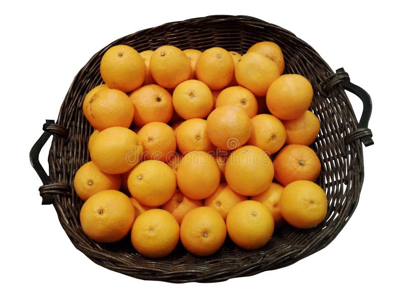 Fresh Orange tangerine fruits in basket, on white background