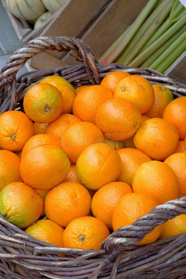 Basket Of Oranges At A Produce Stand Stock Image Image of healthy