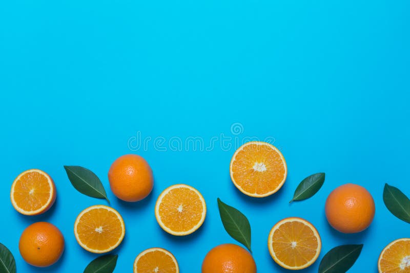 Fresh Oranges On The Blue Background Stock Image Image Of Style