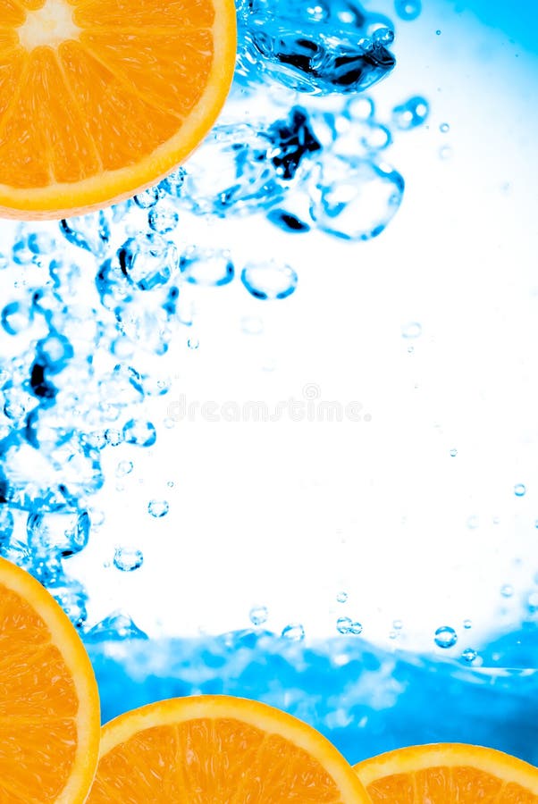 Fresh oranges and splashing water. Fresh oranges and splashing water