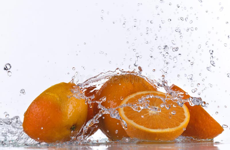 Fresh Oranges with Water Splash Stock Image Image of liquid, isolated