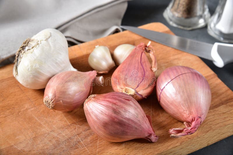 Shallots and garlic stock photo. Image of bulb, board 139414158