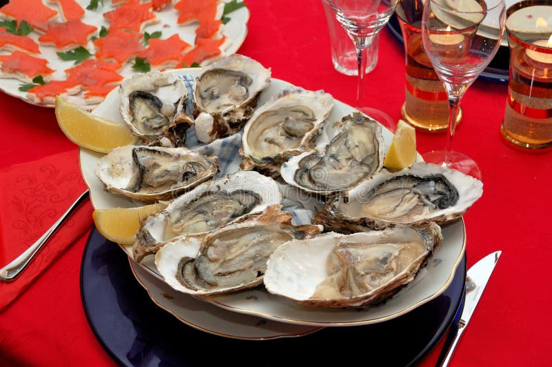 Fresh oyster appetizer royalty free stock photography