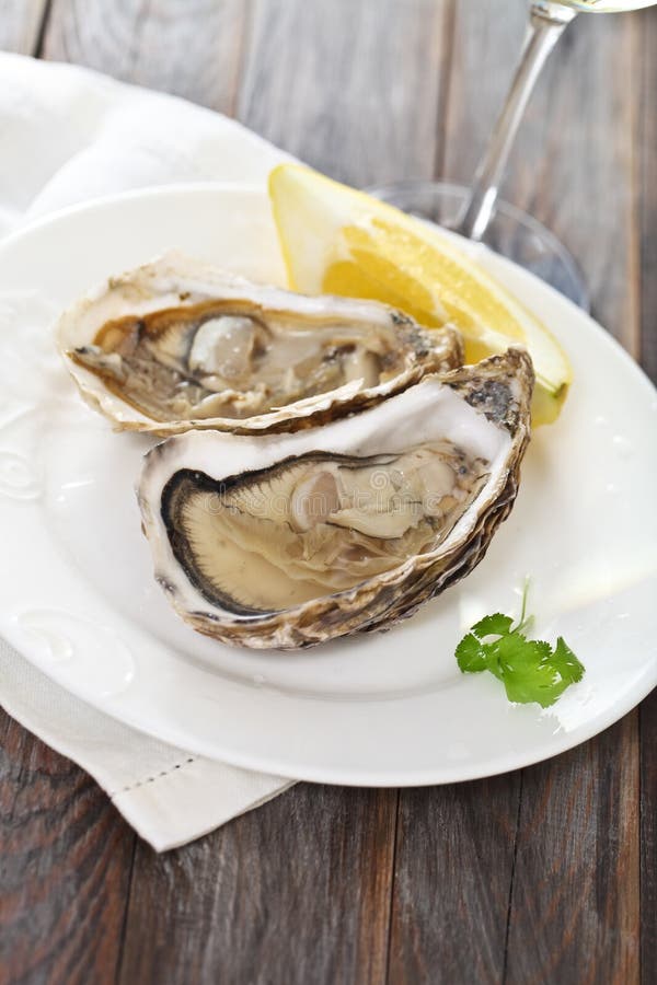 Oysters with lemon stock image. Image of west, large 34941089