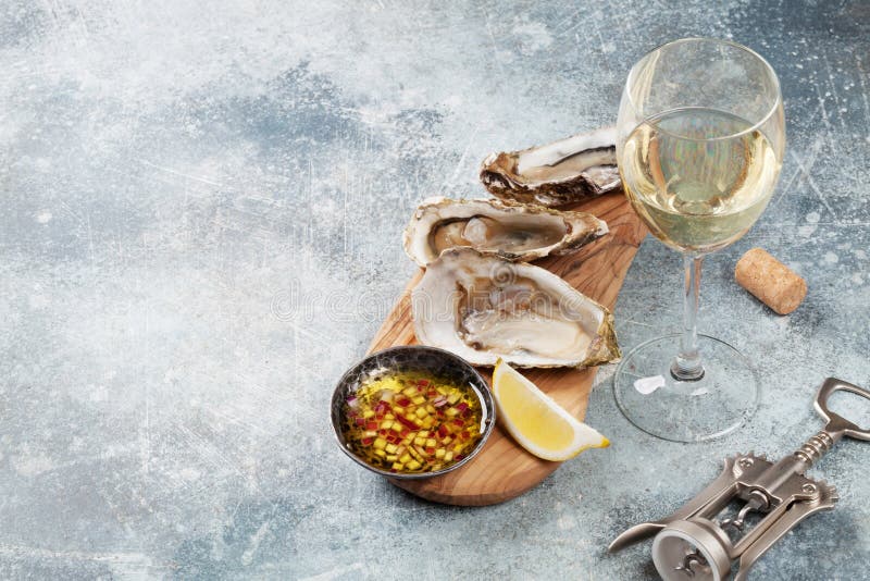 Fresh Oysters and White Wine Stock Photo Image of bivalve, brut