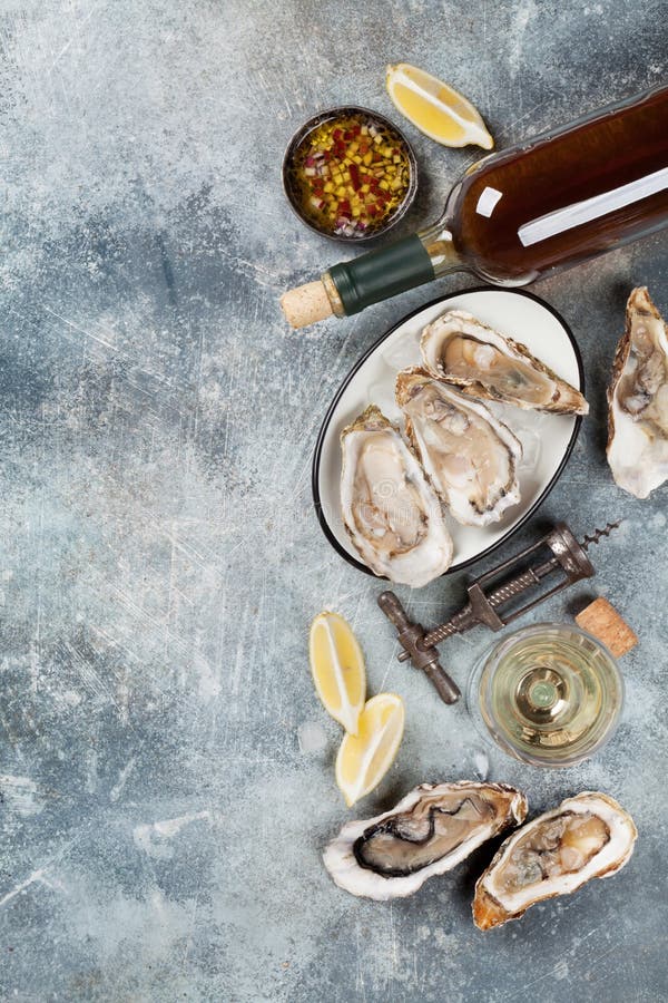 Fresh Oysters and White Wine Stock Image Image of opened, gourmet