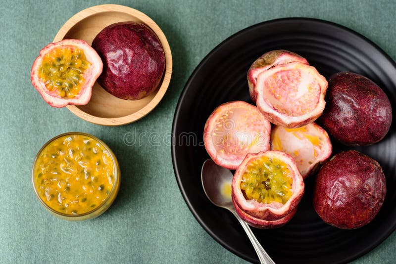 Fresh Passion Fruit and Juice, Healthy Drink Stock Photo Image of