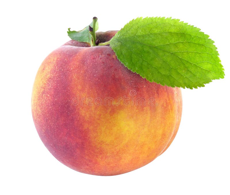 Fresh peach with green leaf