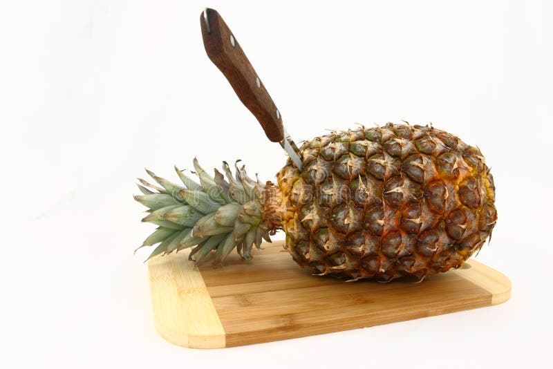 Fresh Pineapple on Cutting Board with Knife Stock Image Image of