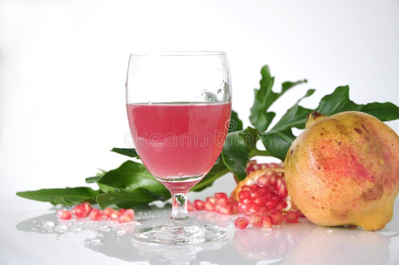 Fresh Pink Pomegranate Juice on White Background