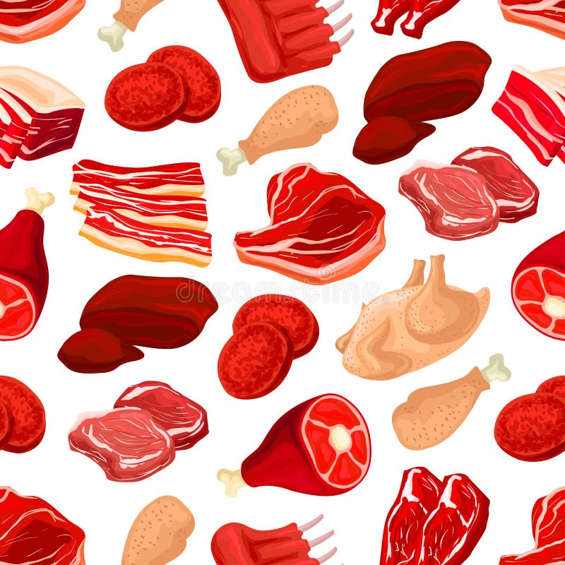 Fresh pork and beef meat seamless pattern royalty free illustration