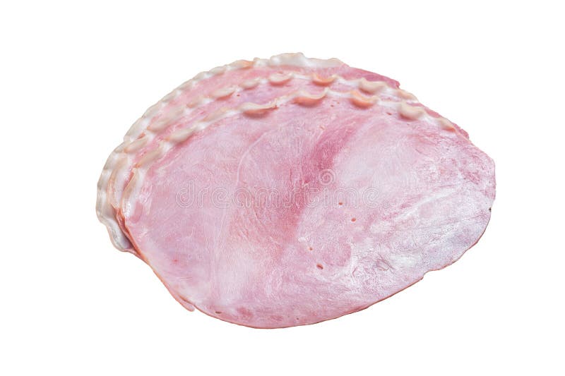 Fresh Pork Ham Slices on Kitchen Table. Isolated on White Background