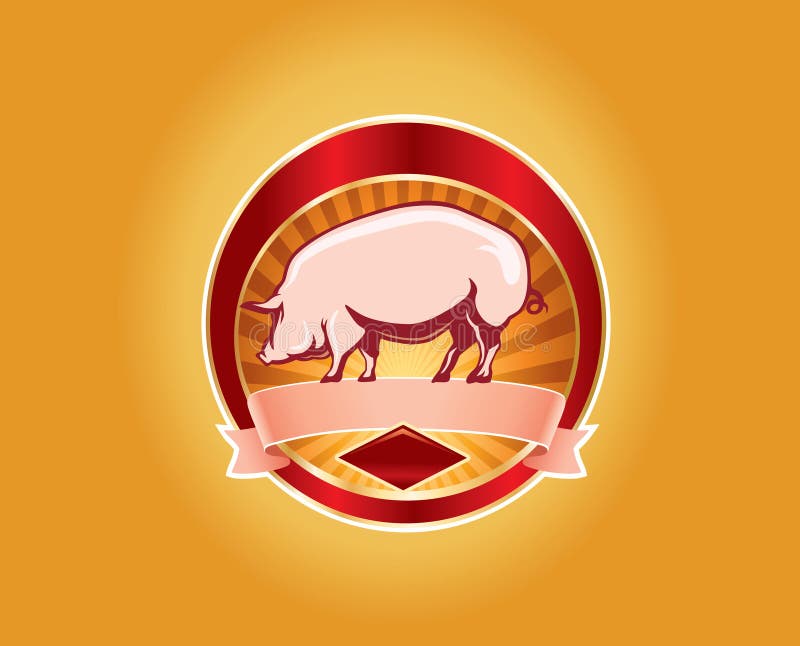 Fresh pork label with pig stock illustration