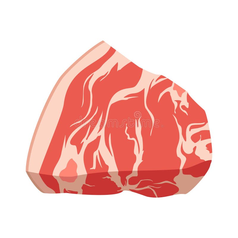Fresh pork meat tenderloin with a layer of bacon and juicy soft boneless fillet isolated on white background. Vector royalty free illustration