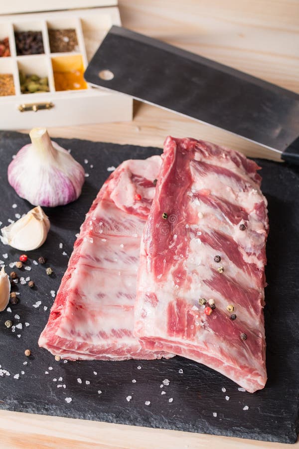 Fresh Pork Ribs, Meat With Garlic Allspice Stock Image - Image of ...