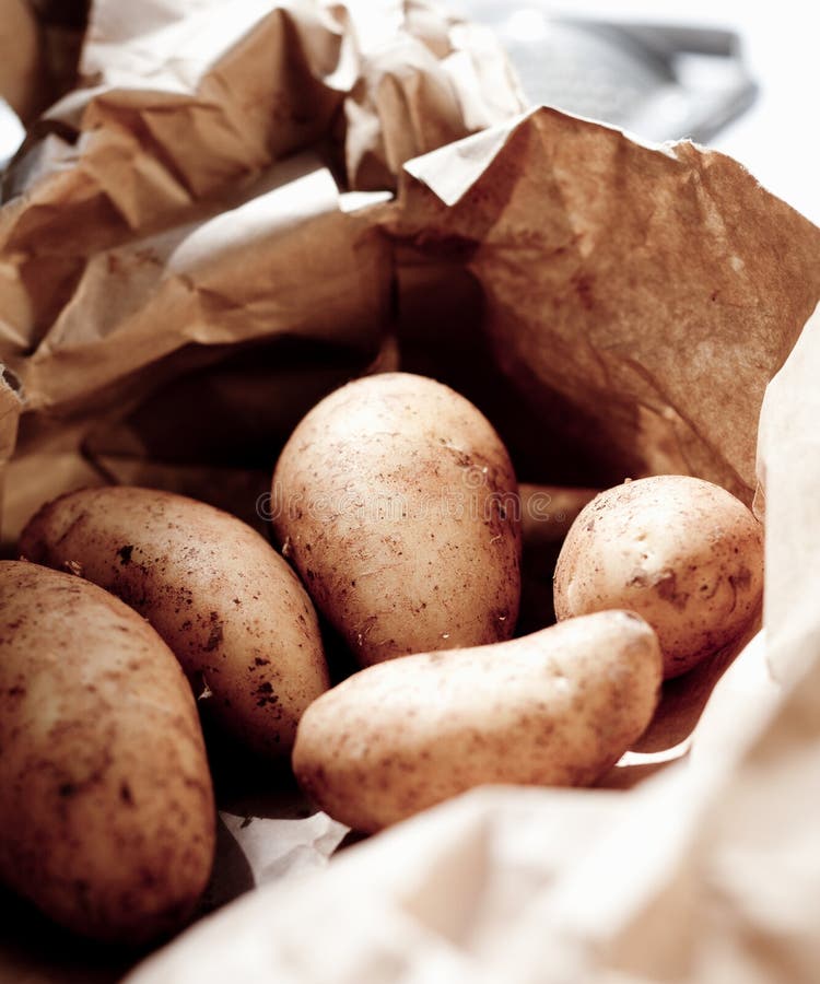Fresh Potatoes In A Brown Paper Bag Stock Image Image of potato, meal