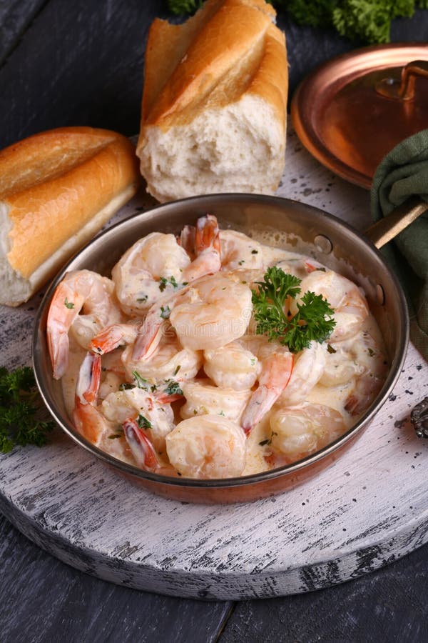 Prawns with cream sauce stock image. Image of prawn 179042785