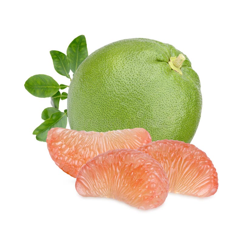 Fresh Pummelo with Leaves Isolated on White Background Stock Image