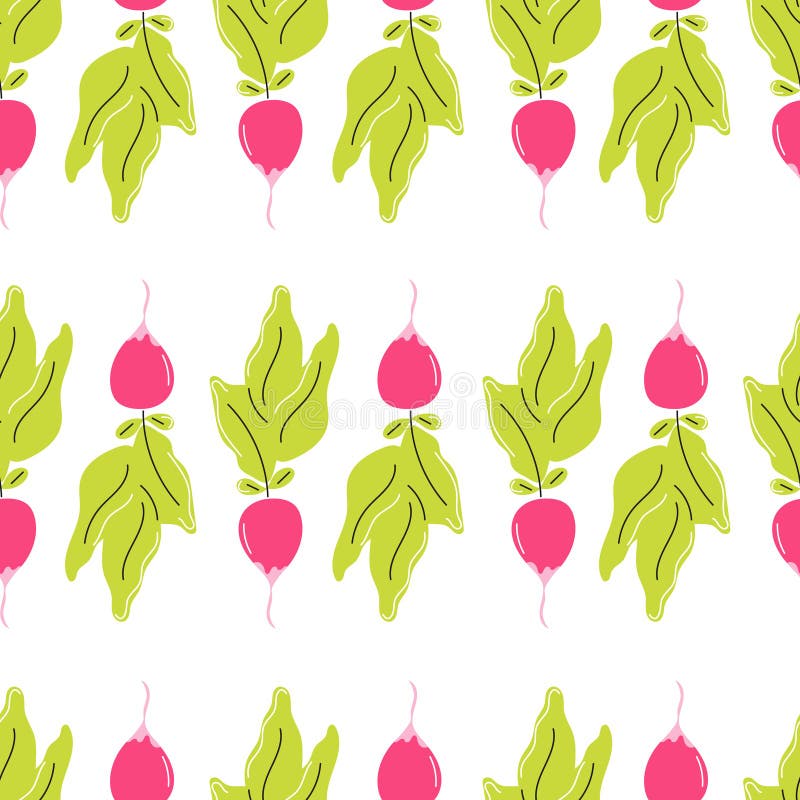 Fresh radish on a white background. Vector seamless pattern in flat style