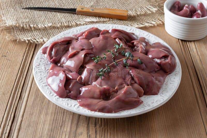 Fresh Raw Chicken Livers on a Plate Stock Image Image of herb