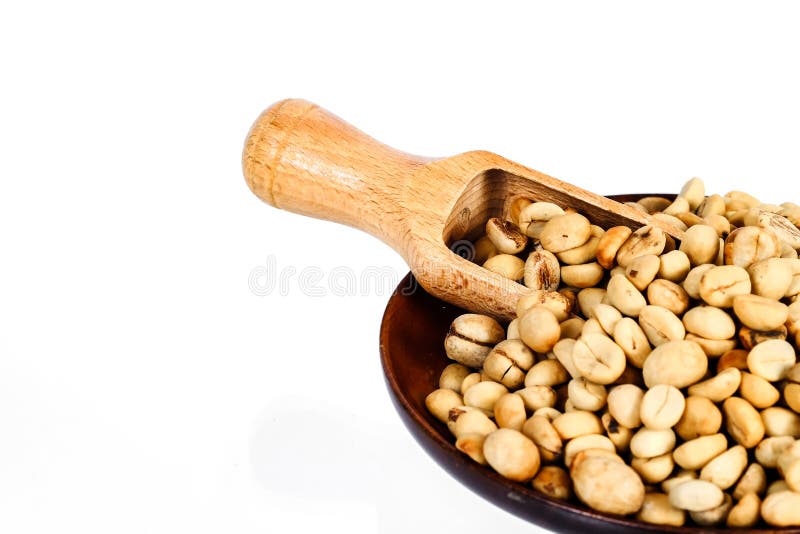 Fresh Raw Coffee Beans in Wood Dish on White Stock Photo Image of