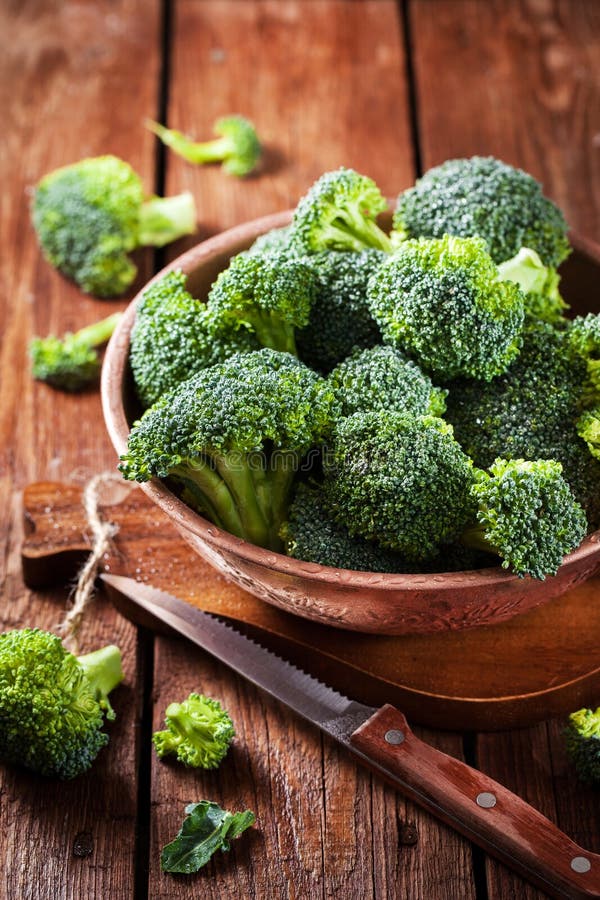Fresh Raw Green Broccoli in Bowl Stock Photo Image of background