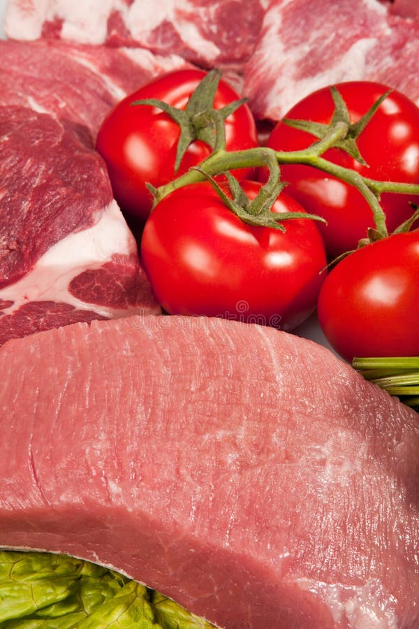 Fresh Raw Meat Background with Beef Meat, Turkey and Ground Beef Stock
