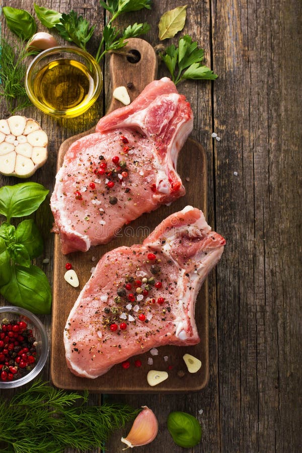 Fresh Raw Pork Chops with Spices and Herbs Stock Image Image of