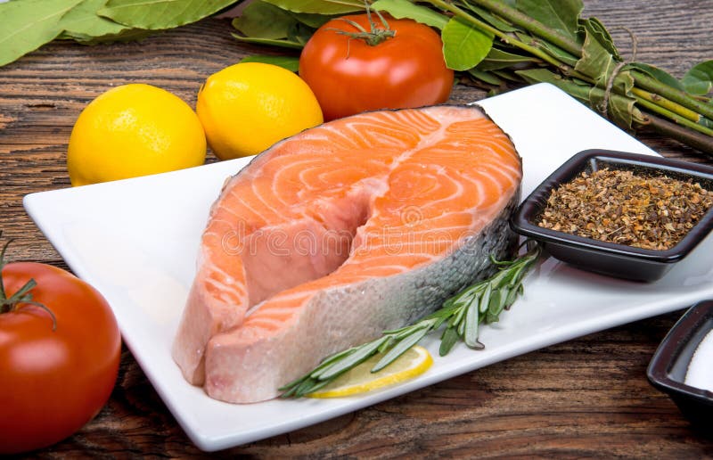 Raw Salmon Fish Fillet with Fresh Herbs Stock Image Image of plate, cuisine 37998787