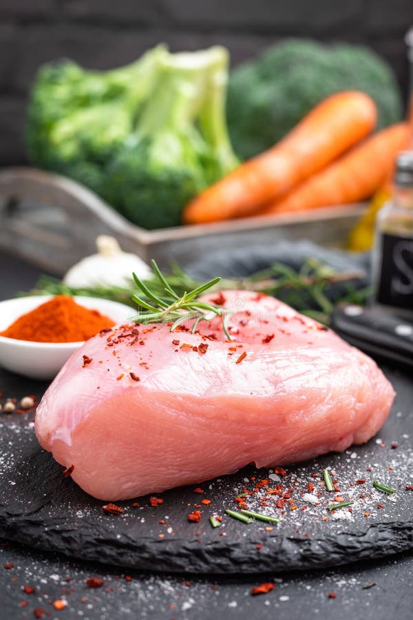 Raw Turkey Meat. Fresh Turkey Meat Steakes Sliced Stock Photo Image