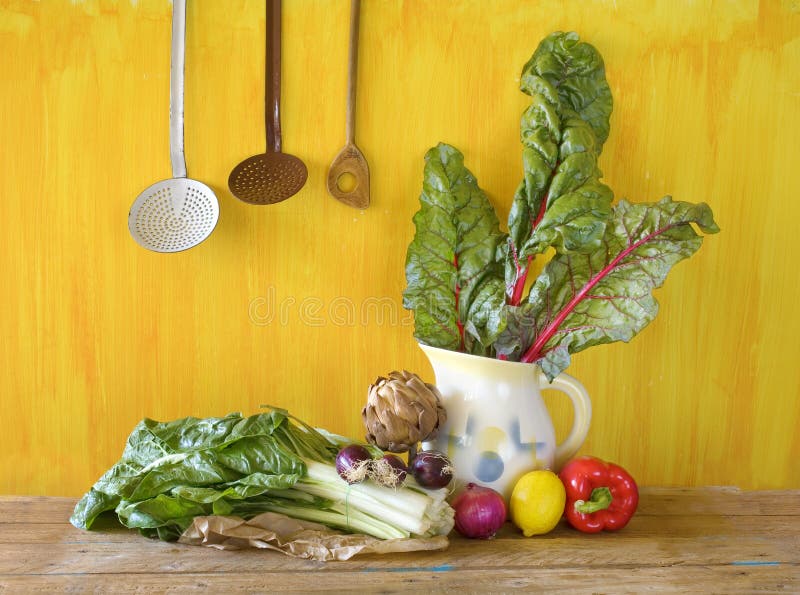 Fresh red chard and various vegetables royalty free stock photo
