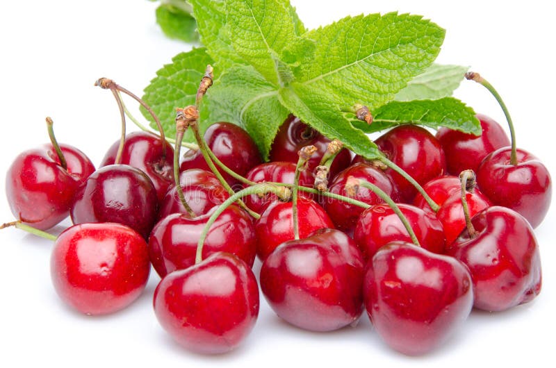 Fresh Red Cherries with Mint Stock Photo Image of fresh, berry 43276012