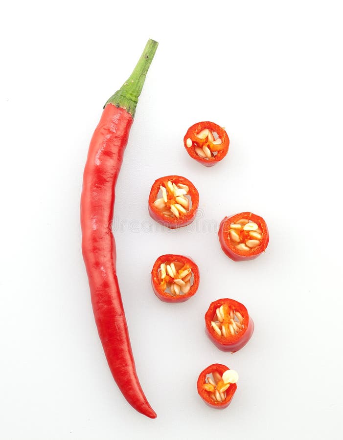 Fresh Red Chili Pepper and Dissected Slices Stock Image Image of