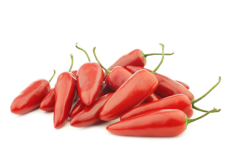 Red jalapeno peppers `Capsicum` on a white background. Red jalapeno peppers `Capsicum` on a white background